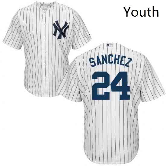 Youth Majestic New York Yankees 24 Gary Sanchez Replica White Home MLB Jersey